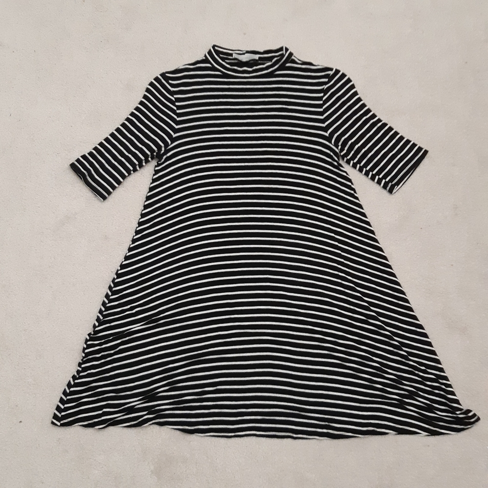 Mockneck black and white striped swing dress